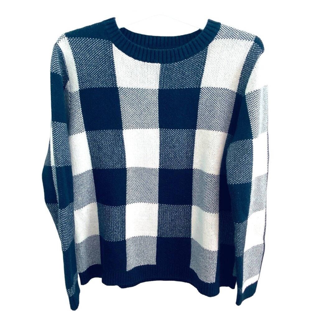 Pendleton Sweater M Blue White Gingham Pullover Knit Vintage Academia Preppy